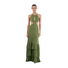 MERCEDES CAMPUZANO - Vestido Largo Rue de Mujer VerdeOsc