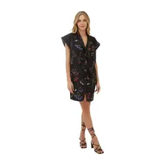 MERCEDES CAMPUZANO - Vestido Corto Lotus Estampado Floral Negro