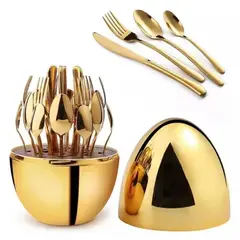 ZHOPI CO - Juego De Cubiertos 24pcs Acero Inoxidable Estuche Dorado