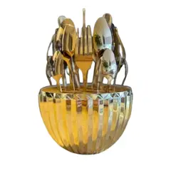 ZHOPI CO - Juego Cubiertos 24pcs Acero Inoxidable Estuche Dorado Diamantado