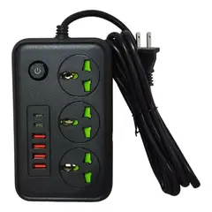 GENERICO - Multitoma Extensión X3 Enchufes Puertos Usb Tipo-c Portátil