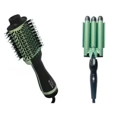 LEMMAN - Combo Cepillo Secador Aguacate Y Pinza Rizador Tres Tubos