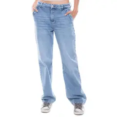 COLOR BLUE - Medium Waist Wide Leg Jeans Tono Medio