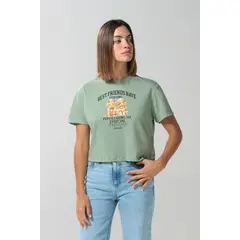 KOAJ - Camiseta para mujer manga corta unicolor, crop top cuello MUJER
