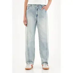 TOPMARK - Jean Recto tiro alto azul claro para mujer