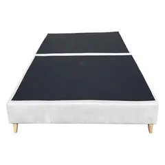 DORMIPUFF - Base Cama SEMIDOBLE Gris Lino Pata Madera