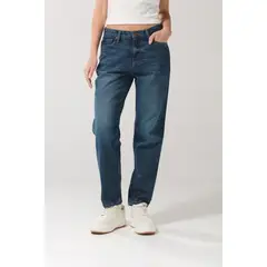 KOAJ - Jean boyfriend azul tiro alto con desgastes localizados Mujer