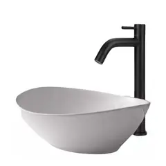 IDEAL - COMBO DE LAVAMANOS TIPO CANOA CON GRIFERIA NEGRA Y DESAGUE PUSH NEGRO