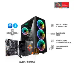 AMD - PC GAMER RYZEN 7 5700G B550M WI-FI 32GB RAM DDR4 SSD 1TB+HDD1TB