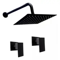IDEAL - Kit Ducha Negra Acero Doble Manija Mezcladora Cuadrada