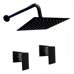 IDEAL - Kit Ducha Negra Acero Doble Manija Mezcladora Cuadrada
