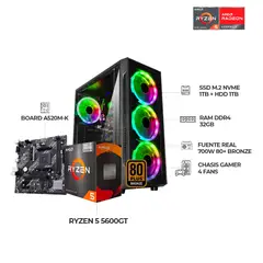 AMD - PC GAMER RYZEN 5 5600GT BOARD A520M-K 32GB RAM DDR4 SSD 1TB+HDD1TB