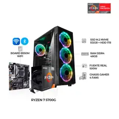 AMD - PC GAMER RYZEN 7 5700G B550M WI-FI 48GB RAM DDR4 SSD 512GB+HDD1TB
