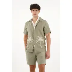 TENNIS - Camisa tipo bowling con diseño de palmeras para hombre