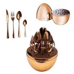 GENERAL - Juego Cubiertos Estuche Huevo 24 Piezas Acero Inoxidable Oro Rosa
