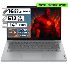 Lenovo - PORTÁTIL AMD RYZEN 5 7520U 16GB LPDDR5 512GB SSD 14" FHD