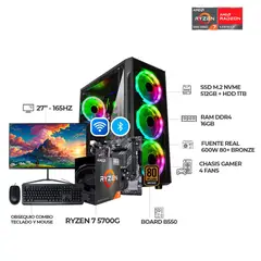 AMD - PC GAMER R7 5700G - BOARD B550 WIFI - 16GB RAM - 512GB SSD + 1TB HDD MONITOR 27"