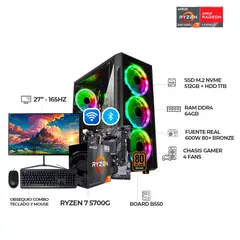 AMD - PC GAMER R7 5700G - BOARD B550 WIFI - 64GB RAM - 512GB SSD + 1TB HDD MONITOR 27"