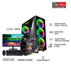 AMD - PC GAMER R7 5700G - BOARD A520M-K - 16GB RAM - 512GB SSD + 1TB HDD MONITOR 24"