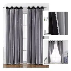 ONE PIXEL - Cortina Blackout Para Ventana Negro Con Diseño Y Velo