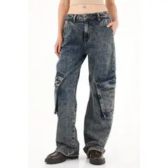 TENNIS - Jean Wide Leg tiro bajo cargo para mujer