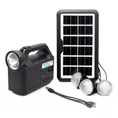 GENERICO - Kit Lampara Panel Solar Linterna + 3 Bombillas Usb Gd 8017mk