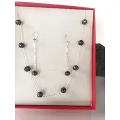 GENERICO - Set de Collar y aretes en plata 925 con perlas naturales.