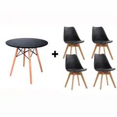 GENERICO - Comedor Mesa Eames Negra 90cm + 4 Sillas Tulip BLANCO