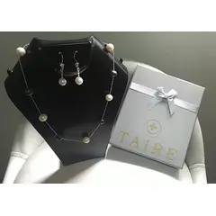 GENERICO - Set Plata con Perlas Negras Collar y Aretes