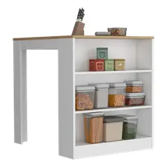 RTA DESIGN - Barra de Cocina Mayer Blanco y Macadamia con tres entrepaños para ubicar vasos y frascos