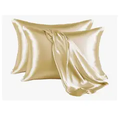 INNOVA - 2 Almohadas Blancas Con Fundas Satín Seda Dorada Anti Friz Acolchada