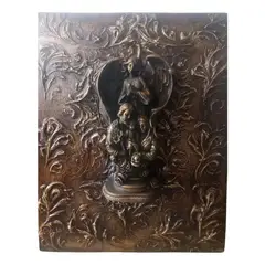 GENERICO - Cuadro Madera Arcángel Tallado En Resina Y Yeso 35x22 Dorado oscuro