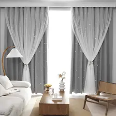 ONE PIXEL - Cortina Blackout Para Ventana Gris Con Diseño Y Velo