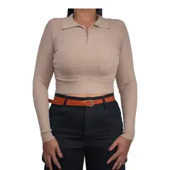SYK - Buzo Cuello con Cremallera Para Mujer Corto
