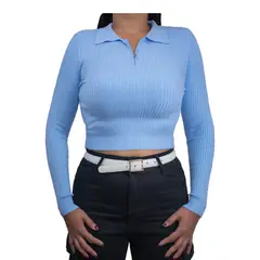 SYK - Buzo Cuello con Cremallera Para Mujer Corto