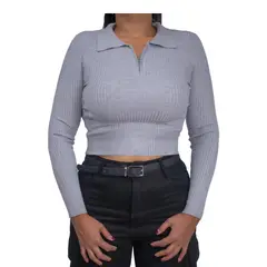 SYK - Buzo Cuello con Cremallera Para Mujer Corto