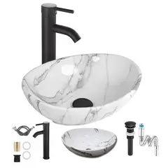GENERICO - Kit Completo Lavabo Venato Oval-sifón -grifo Negro Mezclador