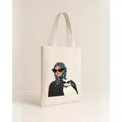FRIOLENTA - Tote Bag Drill Bolso Señora y Gato Morral Bolsa Ecologica