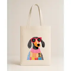 FRIOLENTA - Tote Bag Drill Bolso Perro Salchicha Teckel Morral Bolsa Ecologica