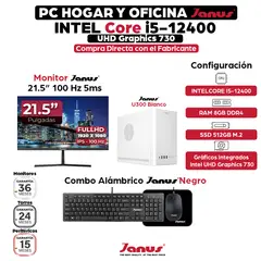 JANUS - Computador Intel Core i5-12400 RAM 8GB SSD 512GB Monitor 22 Pulgadas 100Hz