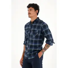 TENNIS - Camisa leñadora con botones en madera azul para hombre