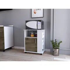 RTA DESIGN - Módulo Microondas Tahara Nogal y Blanco con Rodachinas Plásticas y Amplio Espacio Para Almacenar Utensilios