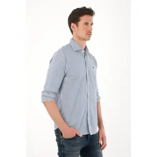 TENNIS - Camisa azul manga larga con diseño a rayas para hombre