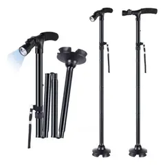 GENERICO - Baston Plegable Para Caminar Con Luz Led Base Articulada