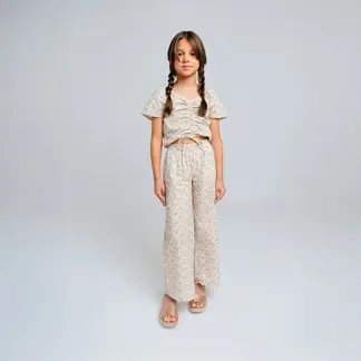 QTORSE - Pantalón para niña wide leg estampado floral 100% algodón Olivia de