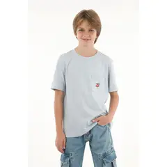 TENNIS - Camiseta azul con bordado y bolsillo para niño