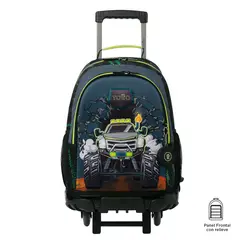 TOTTO - Morral con Ruedas Escolar Para Niño Negro Monster Race
