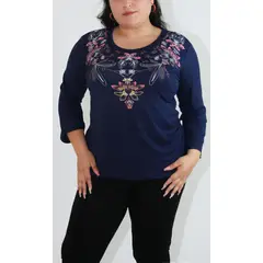L Y H - Camiseta Para Mujer Manga 34 Azul Marca L&H