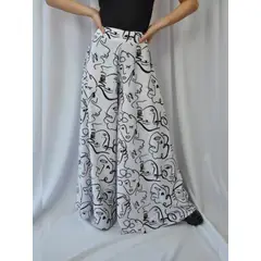 MOLGOA - Pantalón Estampado Tipo Palazzo Tiro Alto - Praga Blanco
