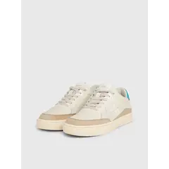 CALVIN KLEIN - Tenis Beige De Cuero Con Logo Lateral